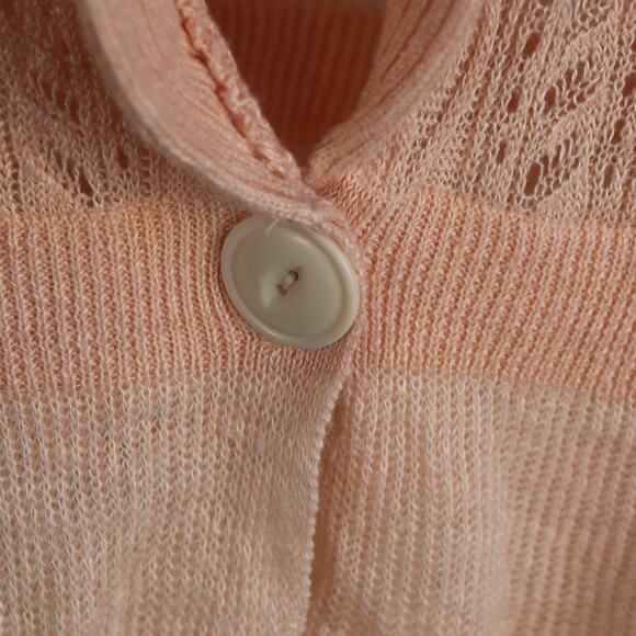 Ralph Lauren Linen Cardigan Womens Large Pink Ruffle Hem Romantic Cottagecore - Picture 3 of 6